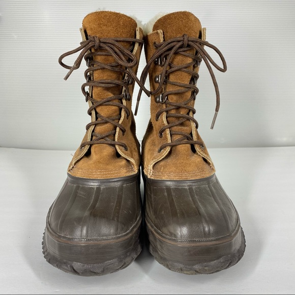Vintage Eddie Bauer Fiberglass Shank Wool Lined Duck Boots Tan Mens 8 Womens 8.5 - Picture 2 of 14